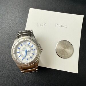 Armitron 20/4477SV Men's Silver Tone Day Date Bracelet Watch FOR PARTS